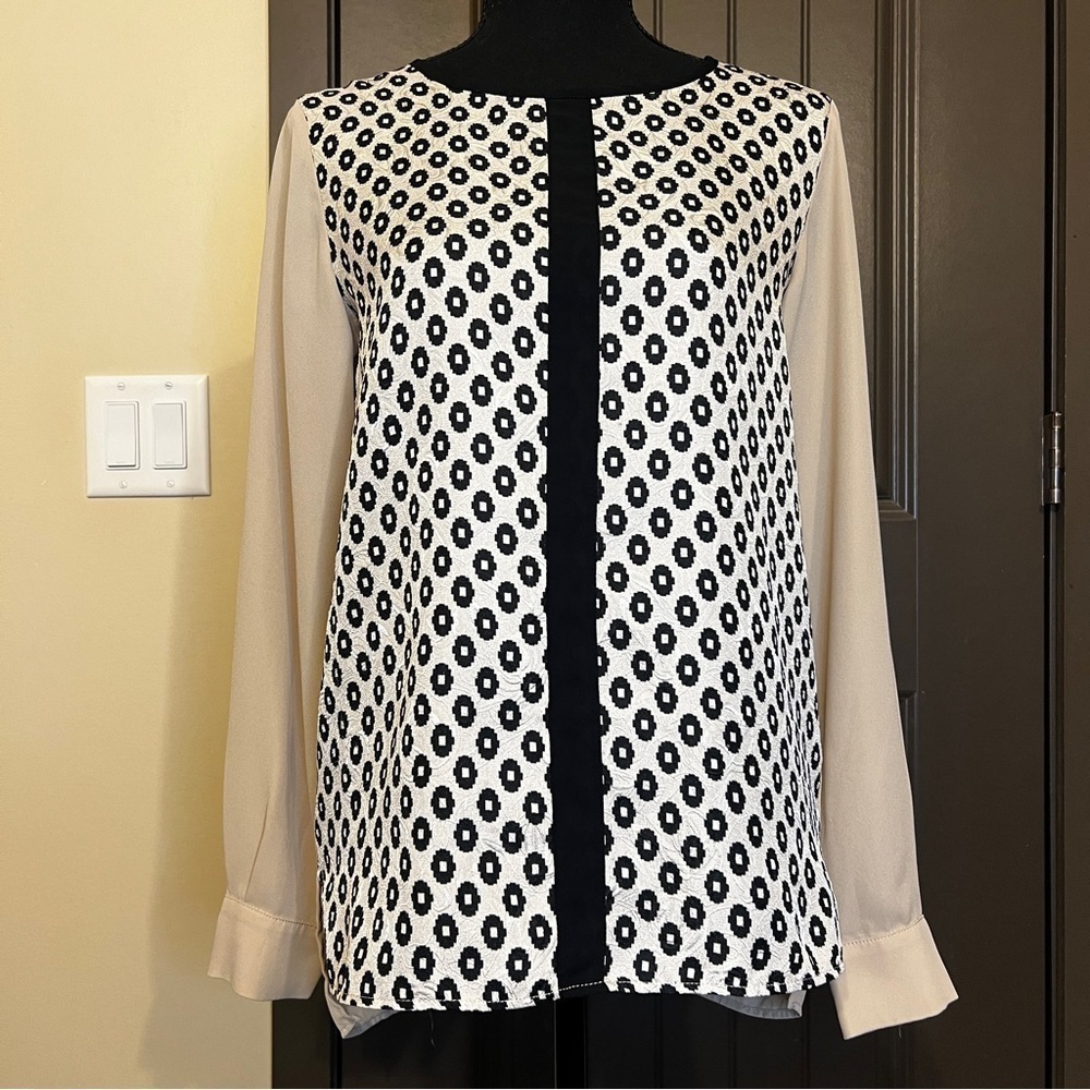 THML Black and Tan Sheer Blouse, Size X-Small